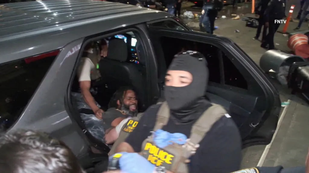 ICE officers dragging a man from Wyckoff Hospital in Brooklyn, New York.