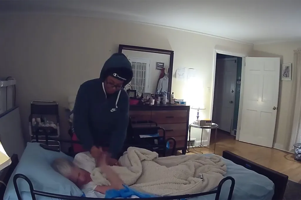 Home health aide Amdan Fraser abusing 84-year-old patient Wendy Wilson.