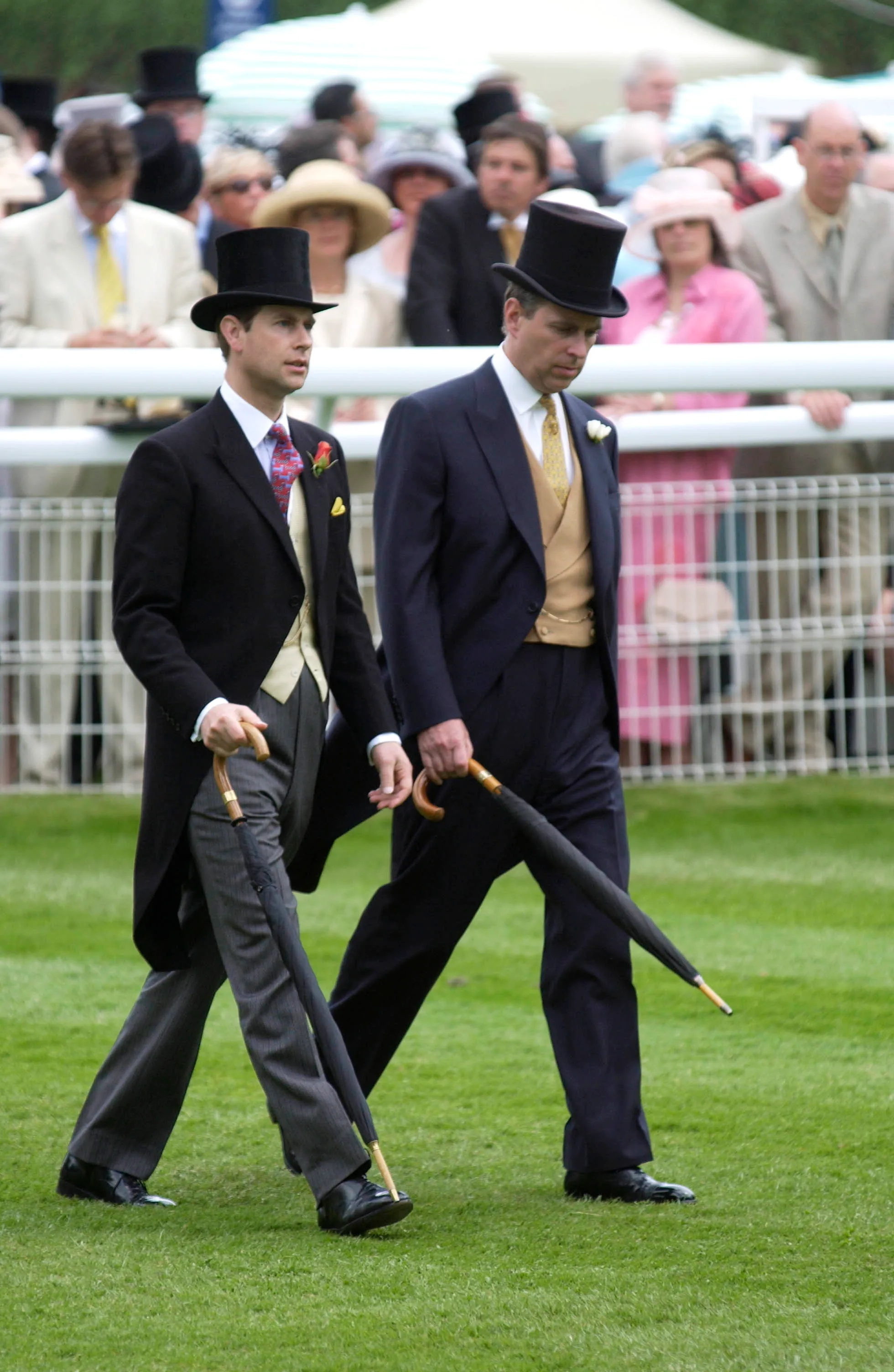 Prince Edward and Prince Andrew walking at Royal Ascot.