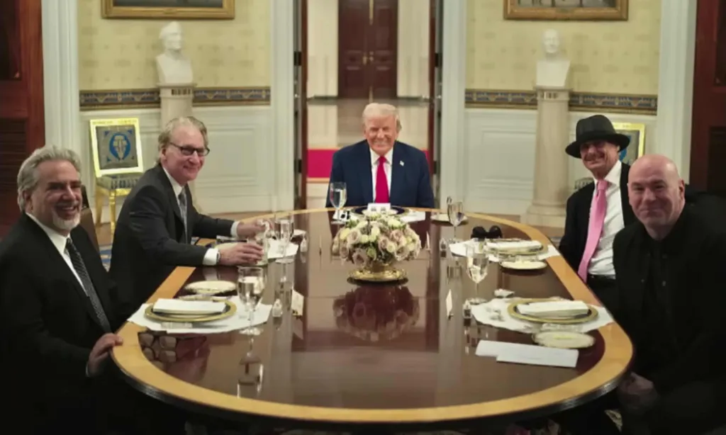 Bill Maher attends a dinner with President Donald Trump in the White House on March 31, 2025.