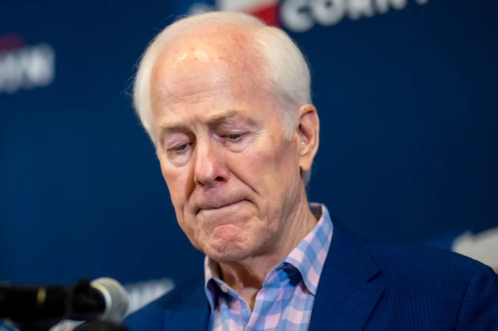 Sen. John Cornyn (R-TX) speaks during a news conference at an election night event at the JW Marriott Austin on May 26, 2026 in Austin, Texas.