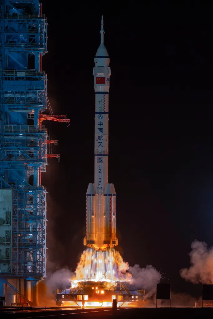 The Shenzhou-23 manned mission launching from the Jiuquan Satellite Launch Center in Jiuquan, northwestern China.