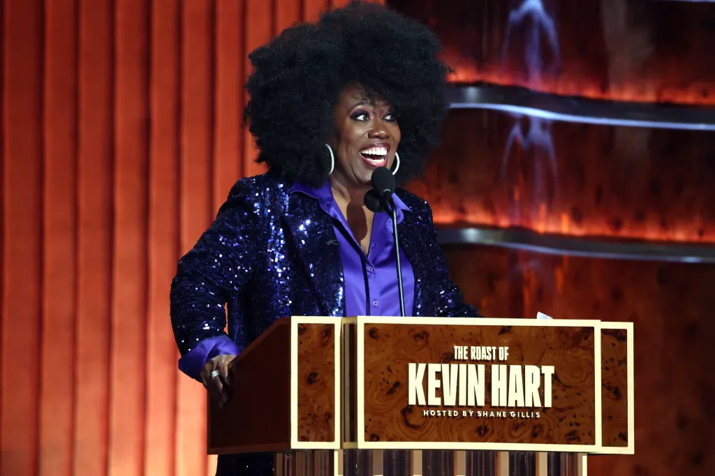 Sheryl Underwood speaks at a podium during the Netflix Is A Joke Festival Presents: The Roast of Kevin Hart.