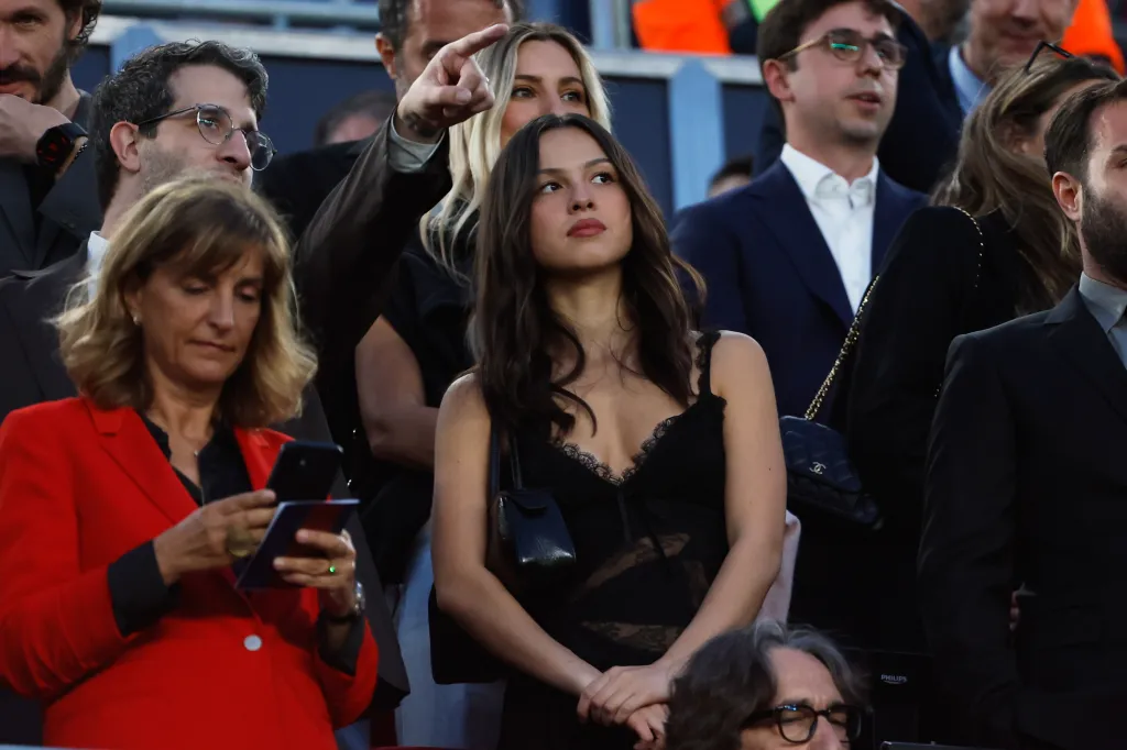 Olivia Rodrigo at a soccer match in Barcelona.