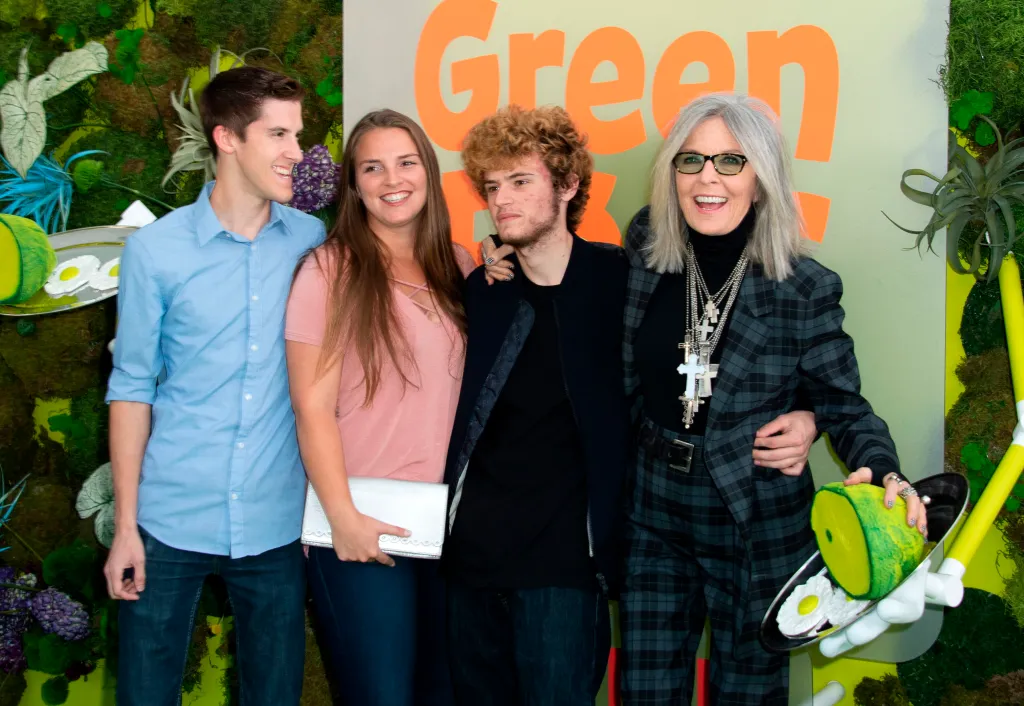 Diane Keaton with her daughter Dexter Keaton, son Duke Keaton, and a guest at the 