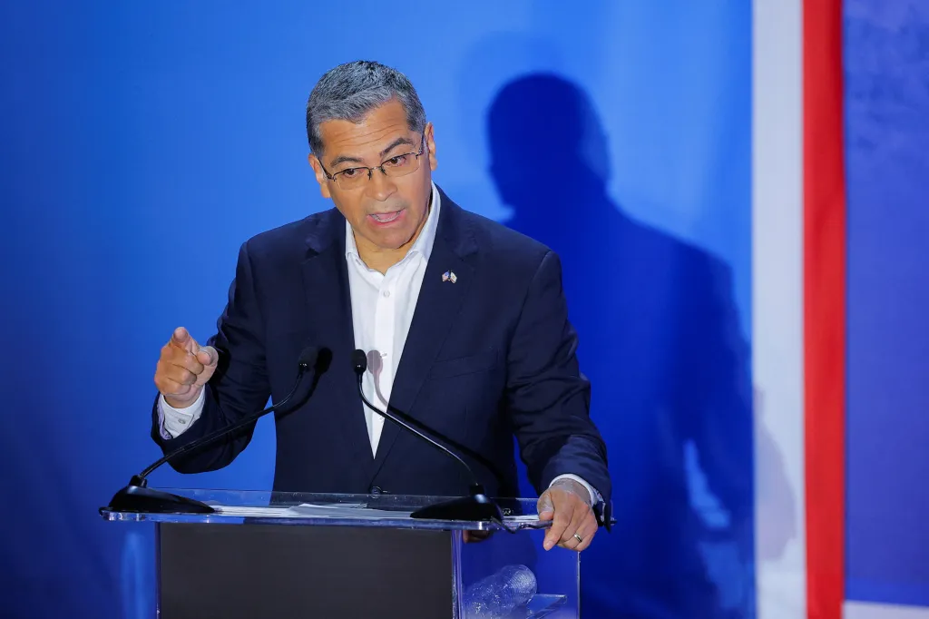 Xavier Becerra speaking at a California gubernatorial debate.