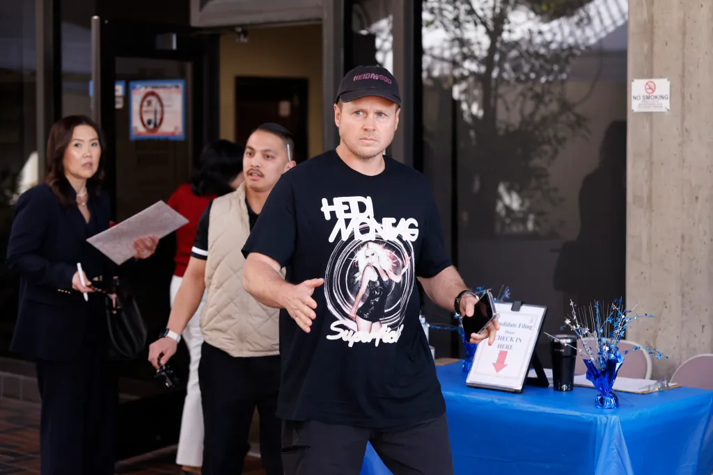 Spencer Pratt arriving at the Los Angeles City Clerk's office to file his Declaration of Intention to become a candidate for LA Mayor.