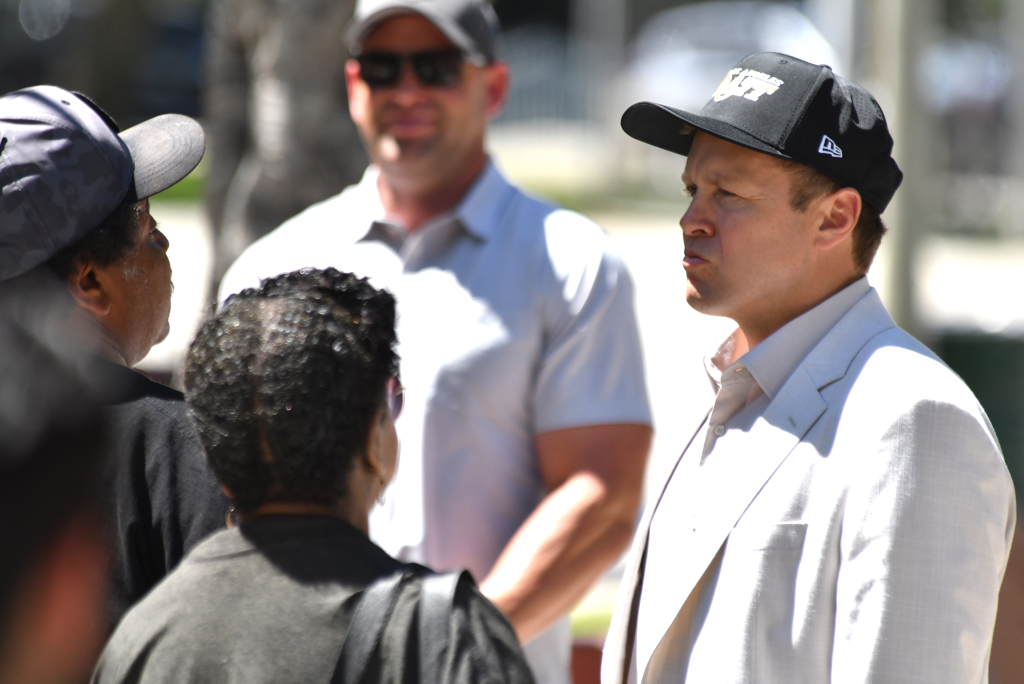 Spencer Pratt meeting with African American and Latino voters in Tim Gilliam Park in Los Angeles.