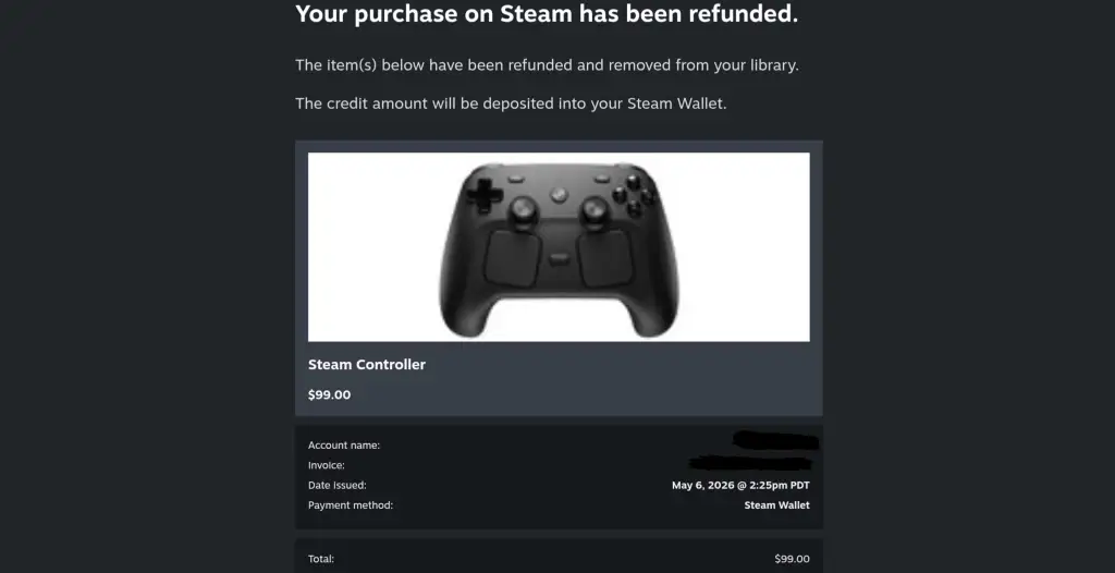 Steam Controller Refunded 