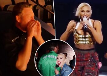 Gwen Stefani gives ‘most supportive husband’ Blake Shelton a shoutout as he ‘finally’ attends No Doubt’s Las Vegas residency