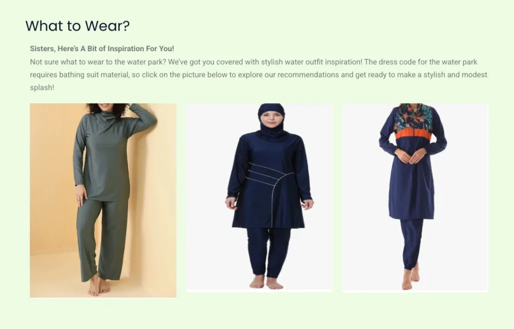 Collage of three modest swimwear outfits for women.