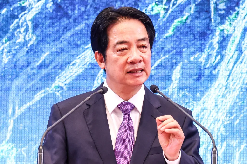 Taiwan's President Lai Ching-te delivers an address.