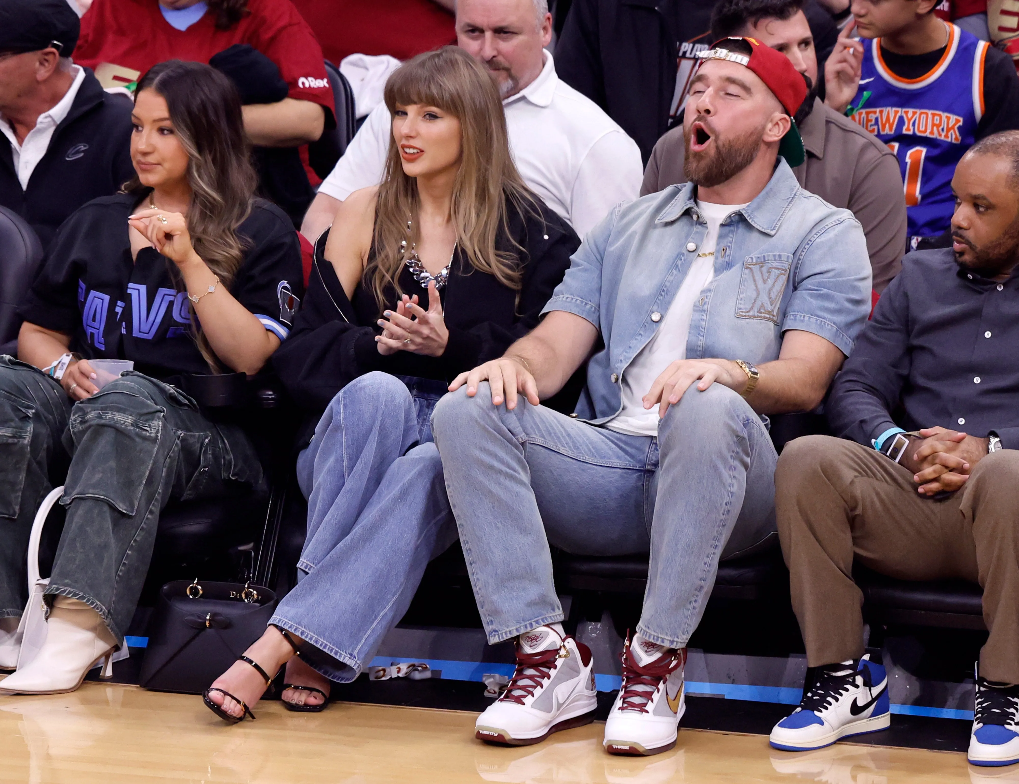 Taylor Swift and Travis Kelce watch the Cleveland Cavaliers game against the New York Knicks.