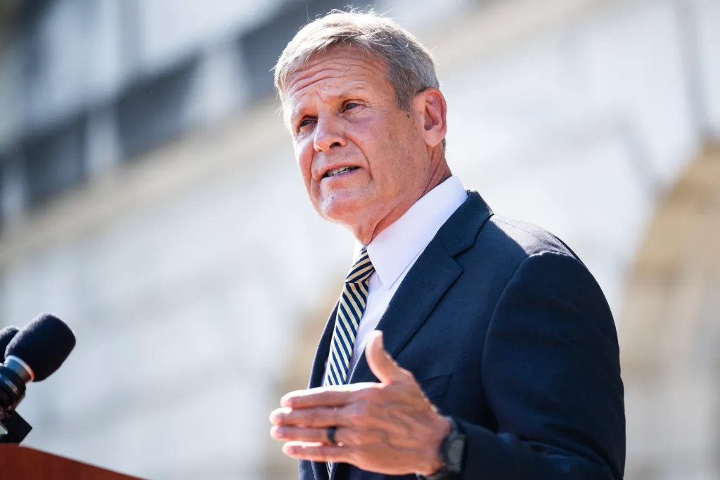Tennessee Governor Bill Lee speaking at a news conference.