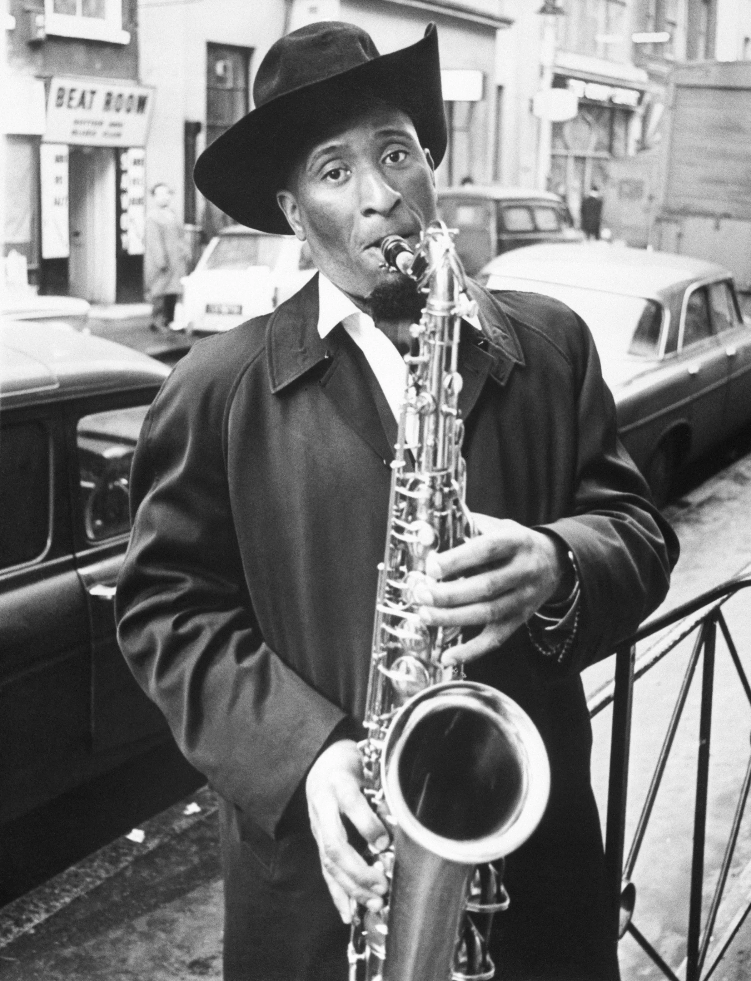 Rollins plays on a street in London's Soho district before his British debut. Saxophonist Sonny Rollins on London Street
