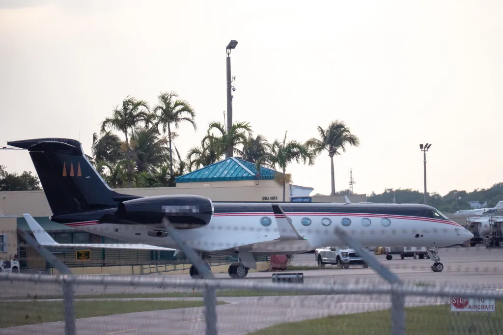 Tiger Woods' private jet on the tarmac at Palm Springs airport.