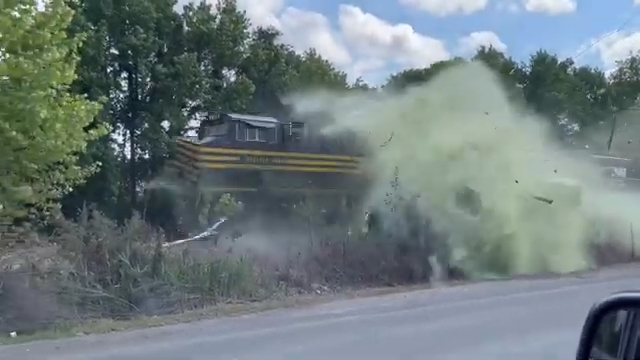 A photo showing sewage flying from the truck during the crash.