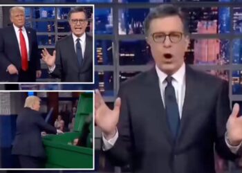 Trump posts AI-generated video of himself throwing Stephen Colbert into dumpster after final ‘Late Night Show’ episode