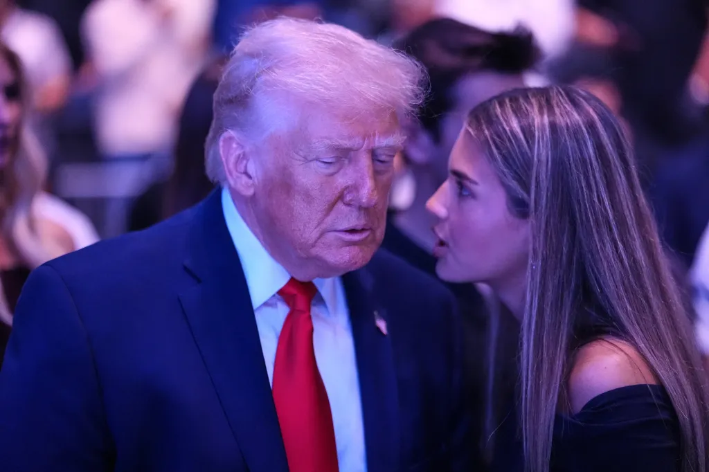 U.S. President Donald Trump talking with Kai Trump at UFC 327.