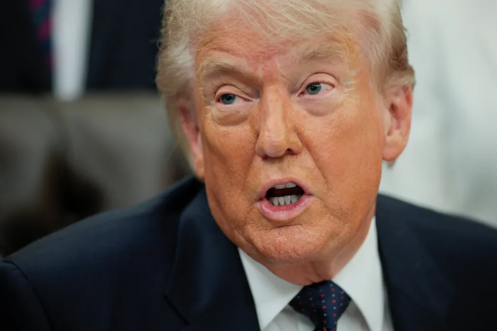 U.S. President Donald Trump speaking in the Oval Office.