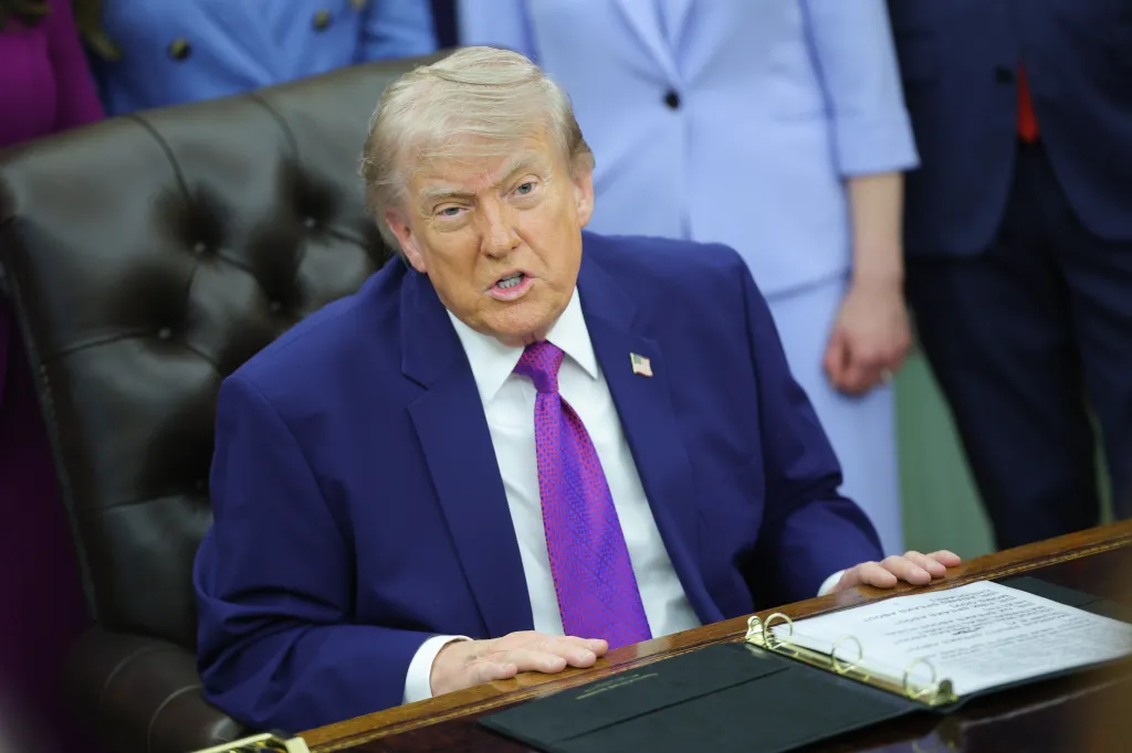 President Trump speaking at a maternal healthcare event in the Oval Office.