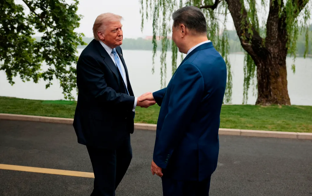 President Donald Trump shakes hands with Chinese President Xi Jinping at Zhongnanhai Garden in Beijing, China, on May 15, 2026.
