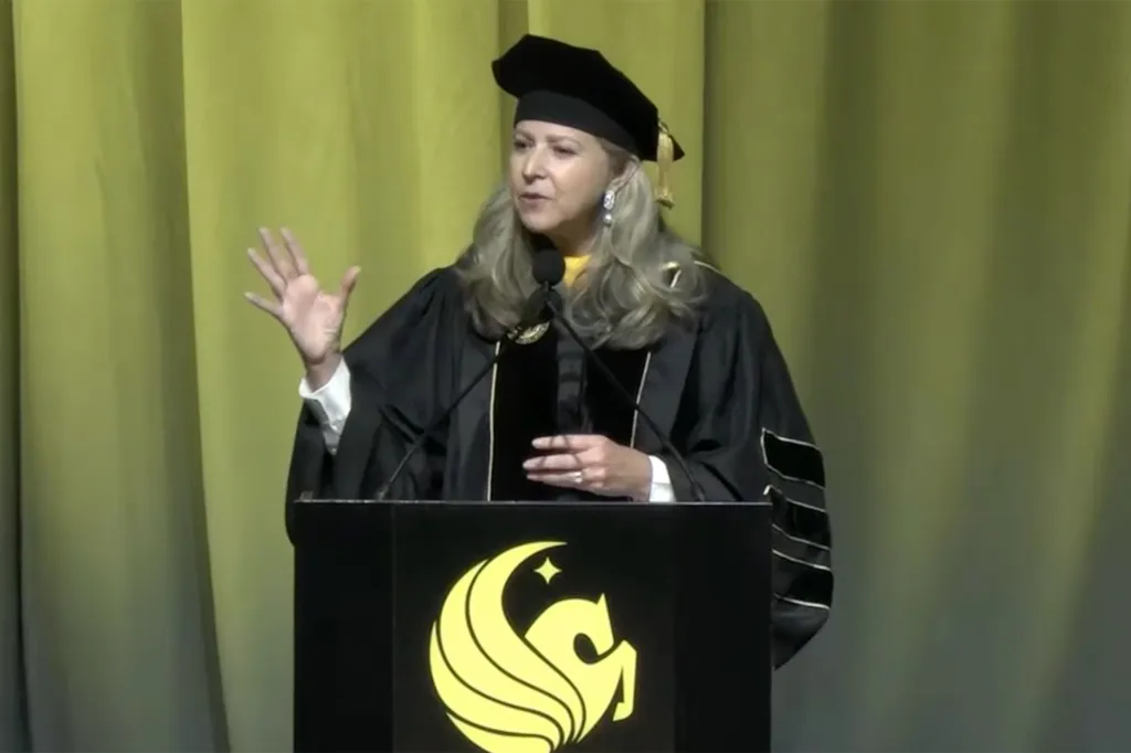 Caulfield, a former healthcare executive, continued her speech describing the major 
