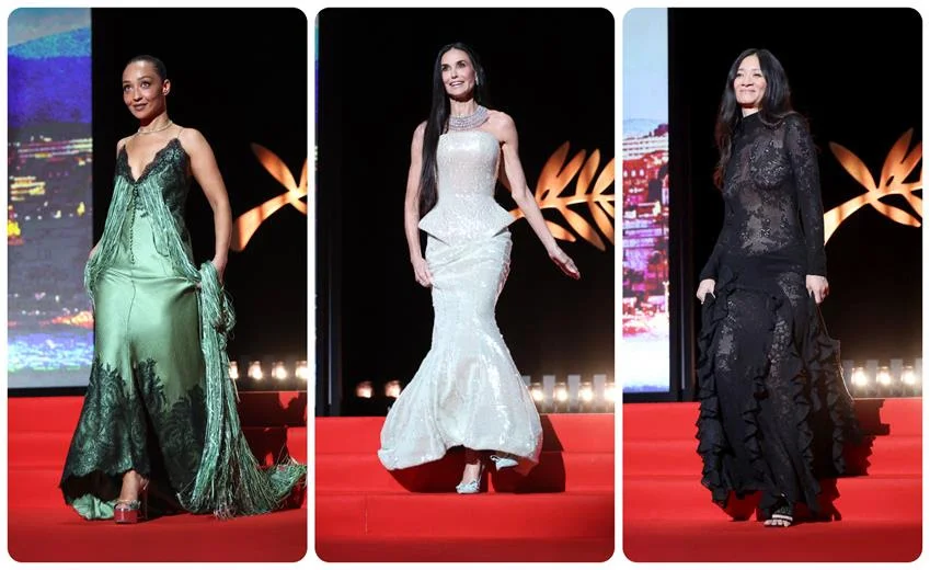 Ruth Negga, Chloé Zhao and Demi Moore at the Cannes Opening Ceremony. Source: Getty Images