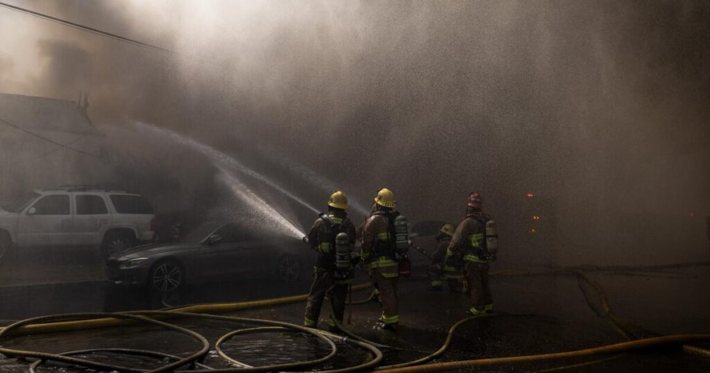 Raging South Gate fire at tire recycling center prompts shelter-in-place order