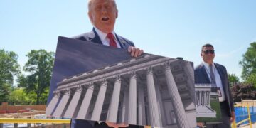Trump shows reporters ballroom site as lawmakers balk at $1 billion for White House security