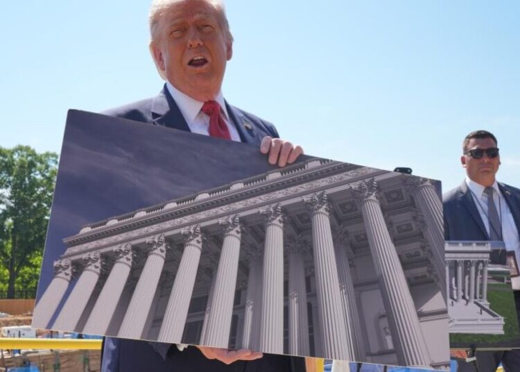 Trump shows reporters ballroom site as lawmakers balk at $1 billion for White House security