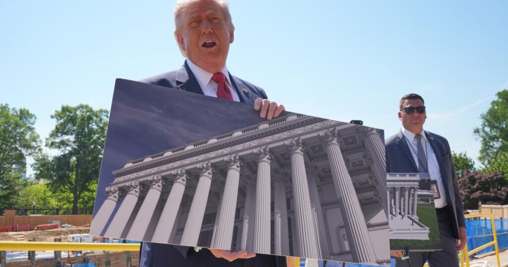 Trump shows reporters ballroom site as lawmakers balk at $1 billion for White House security