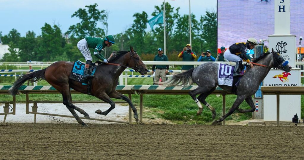 Napoleon Solo wins the Preakness Stakes by a length