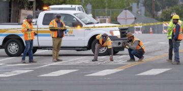 Crude oil spills onto Cesar Chavez Avenue in East L.A. after pipeline rupture