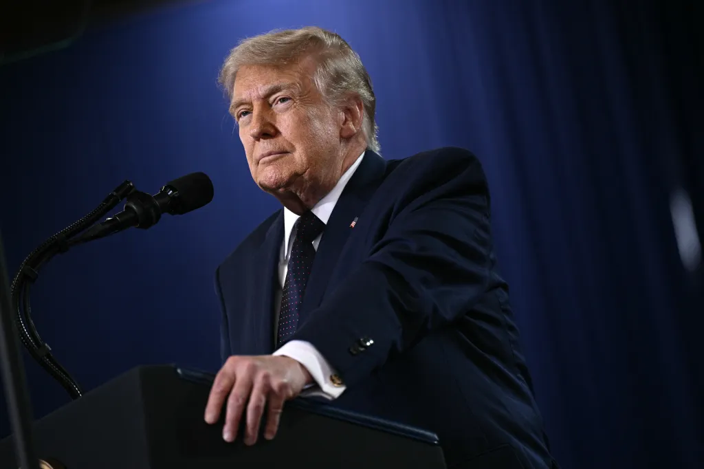 President Donald Trump speaks at an event at Rockland Community College on May 22, 2026.