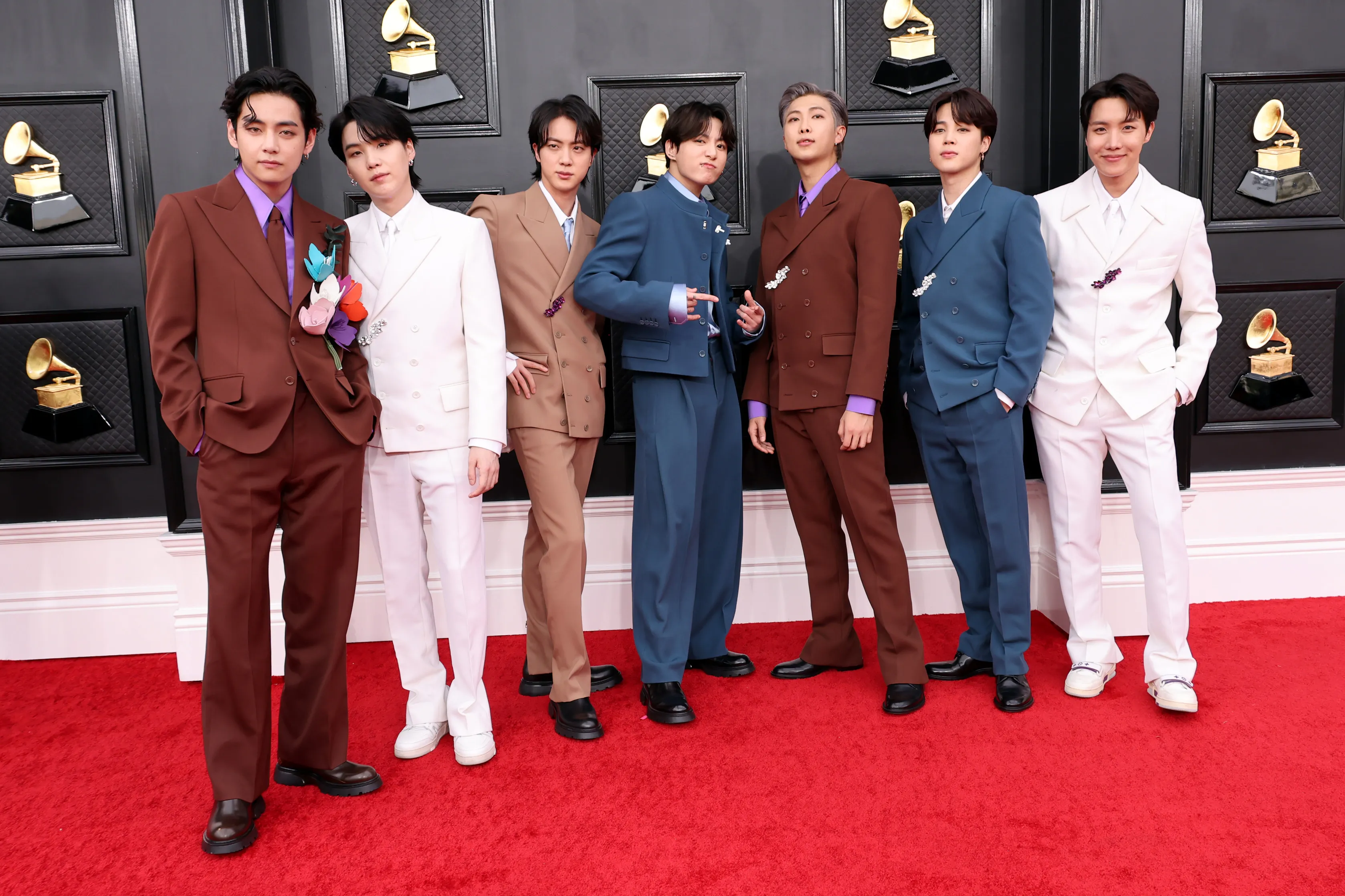 BTS attends the 2022 Grammy Awards