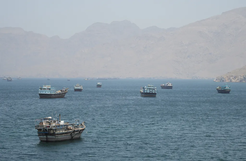 Vessels in the Strait of Hormuz, Musandam, Oman.
