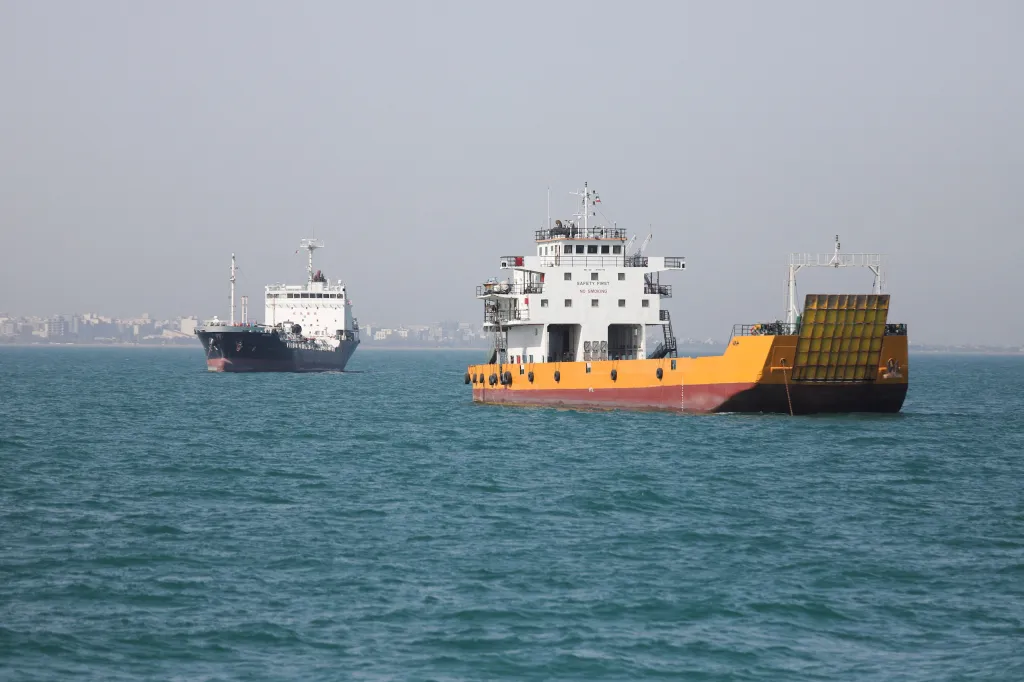 Two vessels in the Strait of Hormuz near Bandar Abbas, Iran.