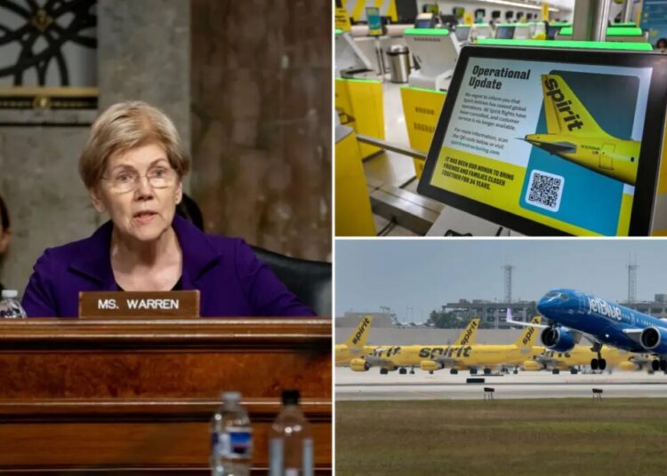 Elizabeth Warren blasted for cheering blocking of merger that might have saved Spirit Airlines