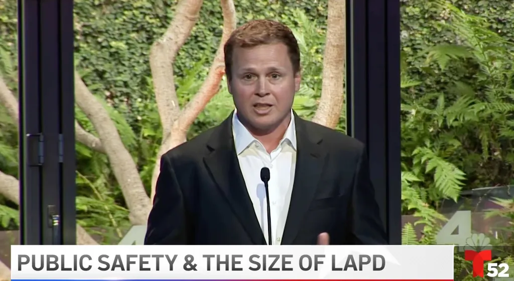Spencer Pratt speaking at an LA mayoral debate.