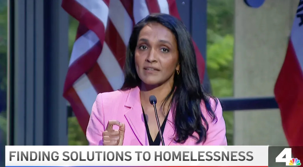 Nithya Raman at an LA mayoral debate.