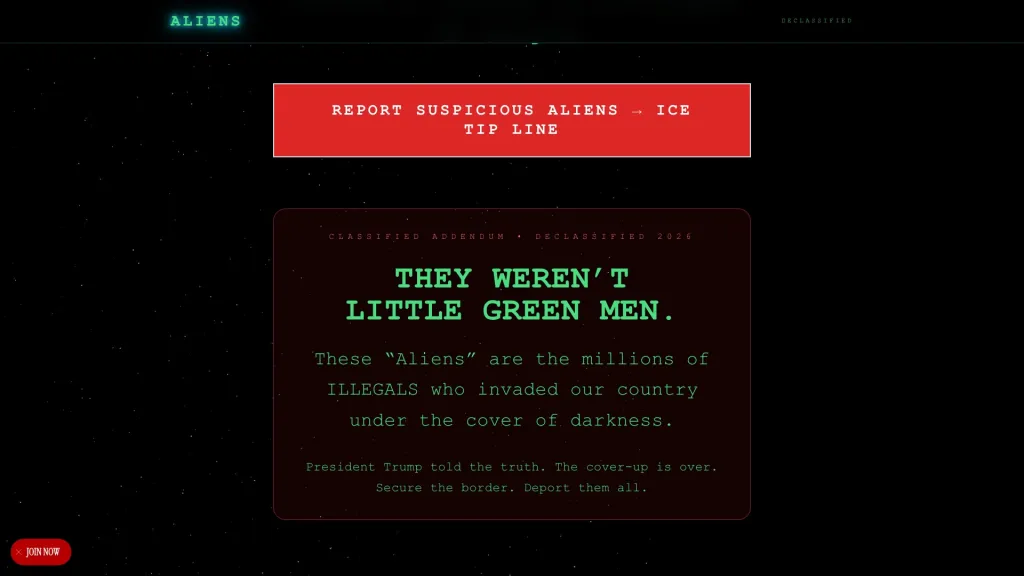 An illustration of a satirical website, 