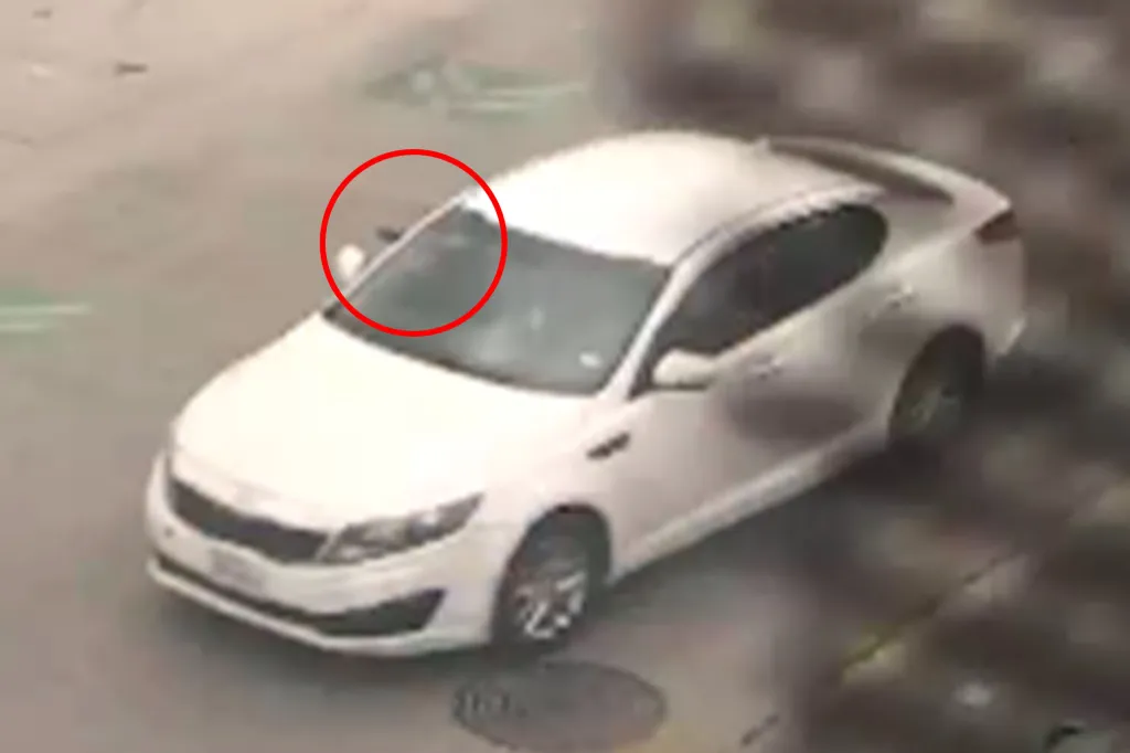 Austin police shared a photo of a white Kia sedan believed to be stolen in connection with 12 shootings throughout Austin, Texas, on May 16, 2026.