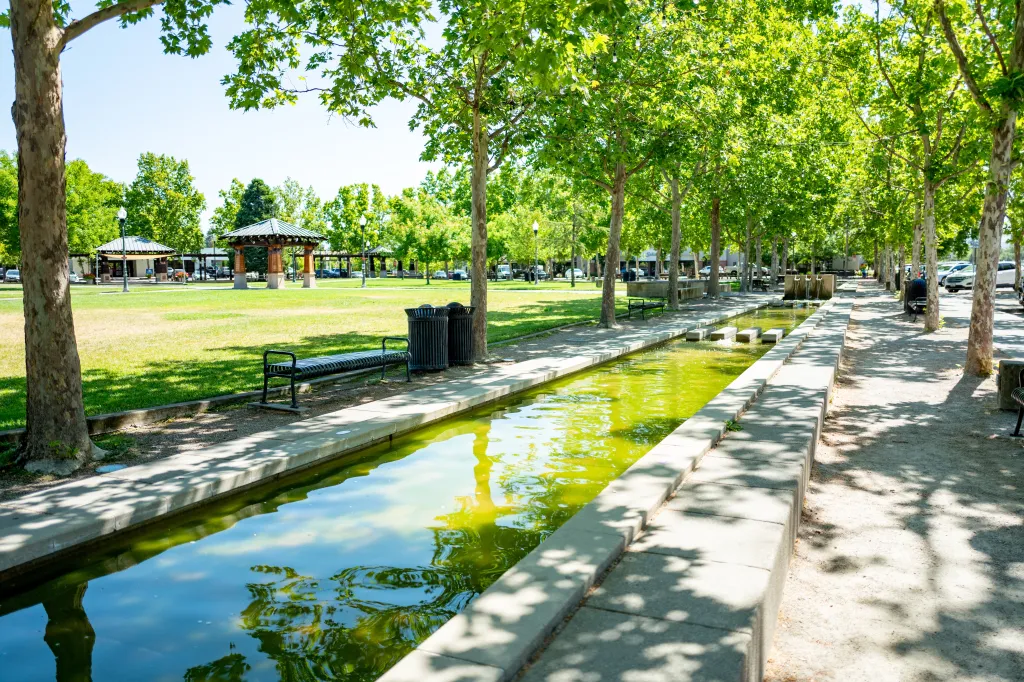 Windsor Town Green park on a sunny day in Windsor, California.