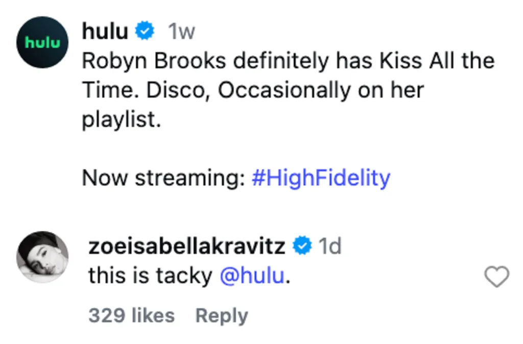 A screenshot of a Hulu post about 