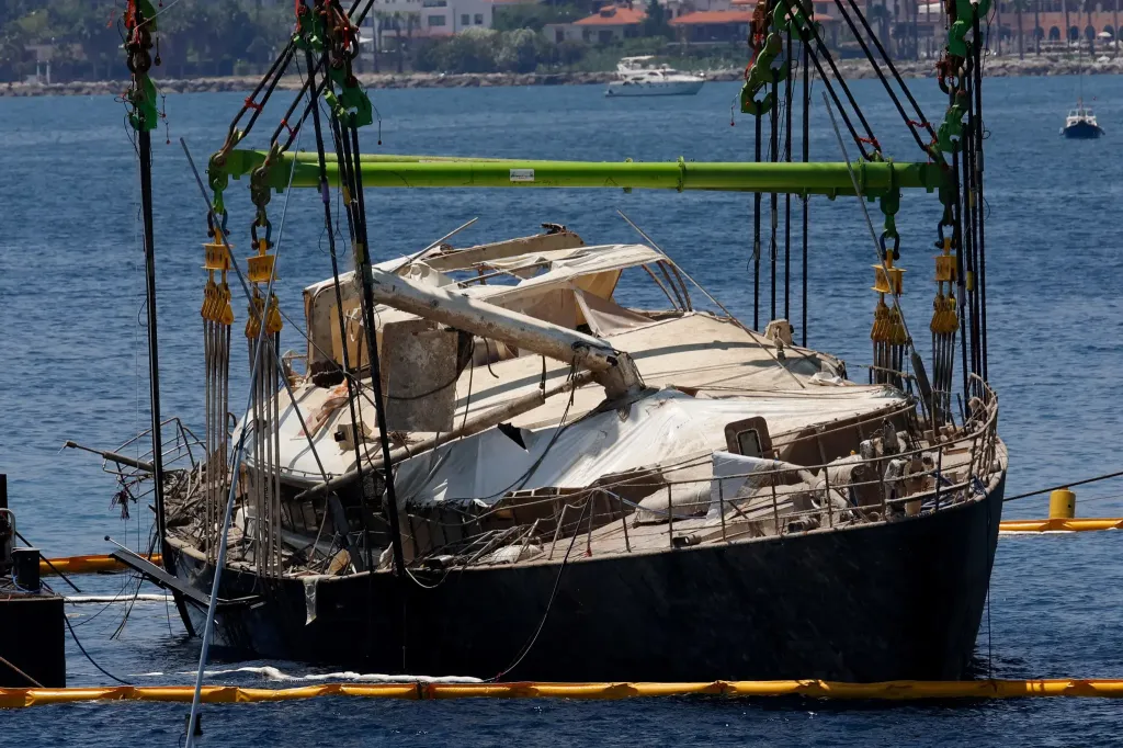 Crews recover the Bayesian near Palermo, Italy, on June 21, 2025.