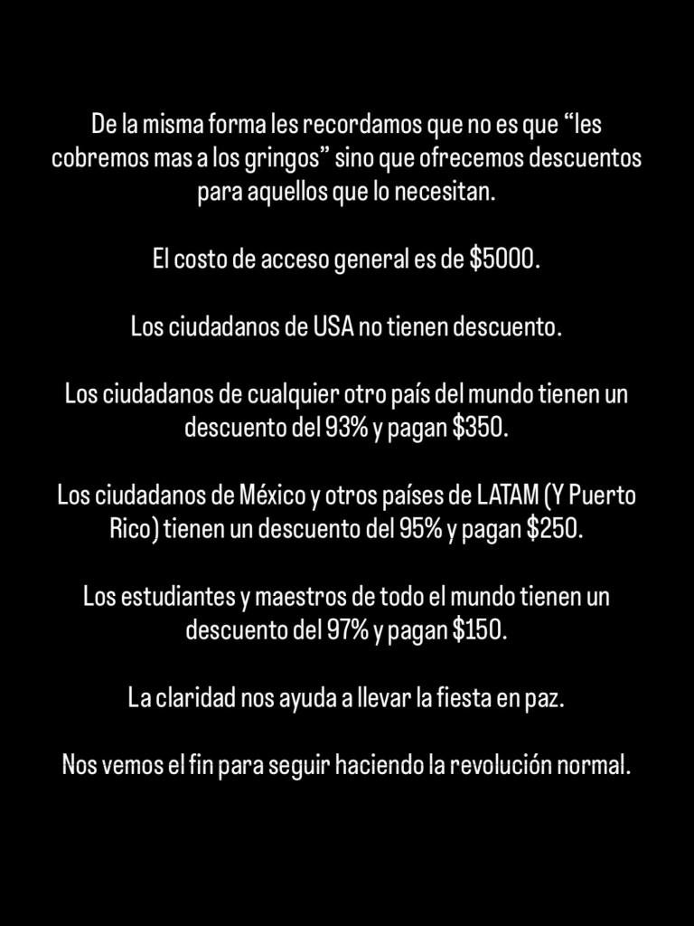 Text outlining different pricing tiers and discounts for entry to a club, based on nationality and occupation.