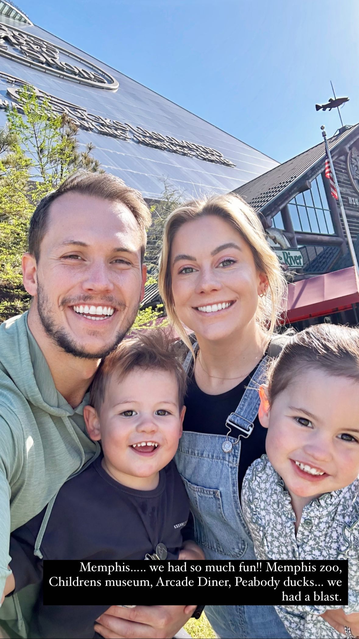 Shawn Johnson and Andrew East with their two young children at the Bass Pro Shops Pyramid in Memphis.
