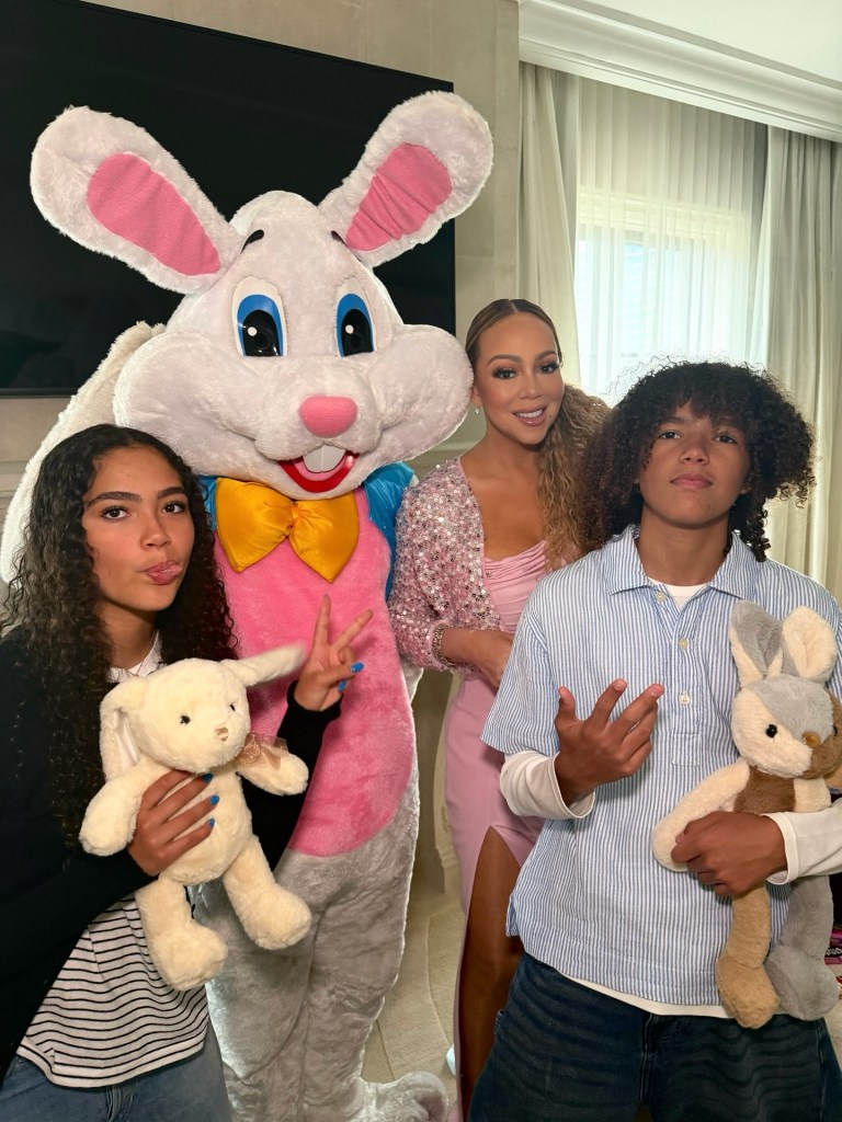 Mariah Carey celebrates Easter with her twins and an Easter Bunny.