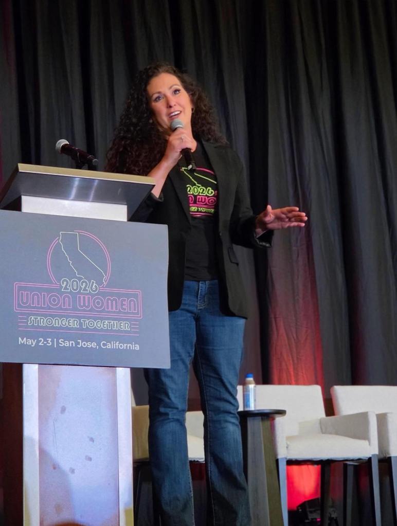 Lorena Gonzales speaking at the 2026 Union Women conference.